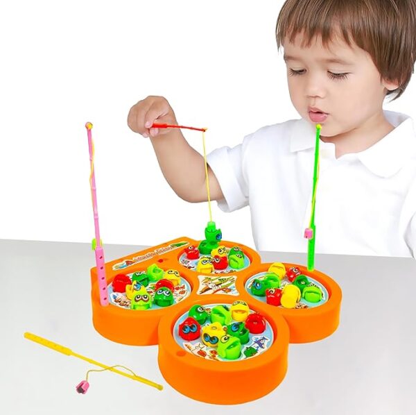 Fish Catching Game Toy Set with 4 Rotating Fish Ponds On Board | Includes 32 Fishes and 4 Magnetic Fishing Poles | 1-4 Players Game | Durable Gift for Kids - Multicolor