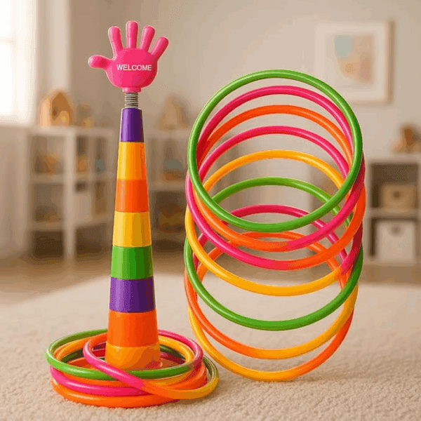 2 in 1 Ring Toss Game for Kids | Indoor Outdoor Fun Learning Activity Toy | Stacking Rings & Target Throw Game | Multicolor Plastic Toy for Baby | Birthday Gift for 1-5 Years