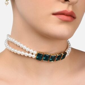 Poojavi  Fashionable Pearls Choker Necklace Set For Women