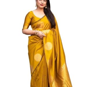 Poojavi  Women's Banarasi Kanjivaram Cotton Silk Woven Saree with Unstitched Blouse Material