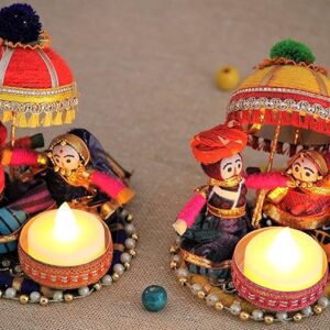 Recycled Material Rajasthani Raja Rani Puppet, Dolls Decorative Tealight Candle Holder, Diwali Decoration Items for Home Decor, Tea Light Candle Holder(Pack of 2)