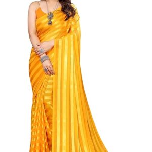 Women's Regular Fit Satin Striped Bollywood Georgette Saree with Matching Blouse Piece | Stylish & Attractive | Fancy Saree for Wedding, Parties, Festivals & Casual Outings