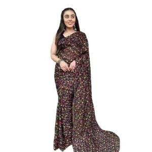 FASHION WITH RF Floral Printed Fancy Georgette Sarees For Women With Blouse Piece,Saree Length-5.50 Mtr,Blouse Length-0.8 Mtr-Green