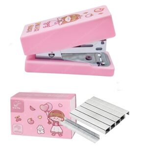 Stapler Machine for Office, School, Home, Portable Mini Size Staplers with 400 Staples Blister, Stationery for School & Office (Pink)