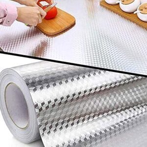 Kitchen Backsplash Wallpaper Oil Water Proof Heat Resistant Stainless Steel Contact Paper Self Adhesive for Dishwasher Countertop Cabinet Drawer Shelf Liner (30x300cm, Silver Foil Mosaic)