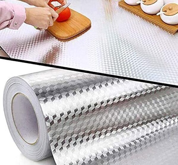 Kitchen Backsplash Wallpaper Oil Water Proof Heat Resistant Stainless Steel Contact Paper Self Adhesive for Dishwasher Countertop Cabinet Drawer Shelf Liner (30x300cm, Silver Foil Mosaic)