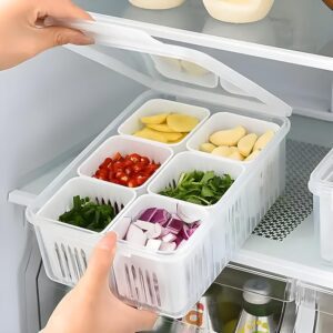 Plastic Fridge Storage Boxes Freezer Storage Containers, Container for Kitchen Storage Set, Storage in Kitchen, Draining Crisper Refrigerator Food Box (1), 1000 ml, White