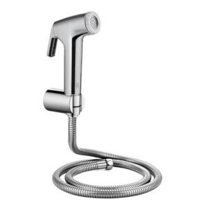 Plastic Health Faucet Gun with Flexible Stainless Steel Hose Tube and PVC Holder | Health Faucet Set | Bidet Jet Spray (Complete Set with 1 Mtr Tube)