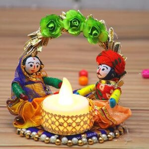 Handmade Tealight Candle Holder - Recycled Rajasthani Dolls Puppet Design, Multicolor Home Decor (Pack of 1)