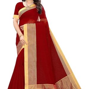 Women's Striped Art Silk Saree with Unstitched Blouse