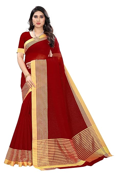Women's Striped Art Silk Saree with Unstitched Blouse