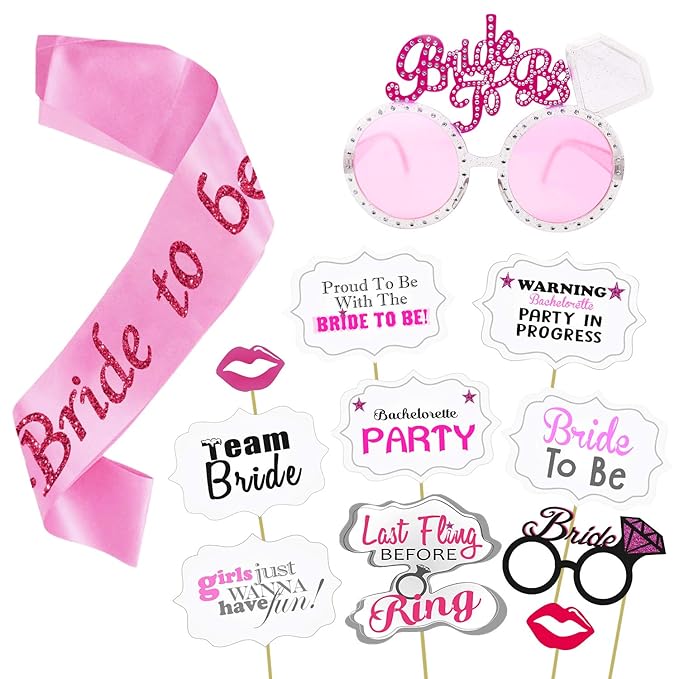 Party Propz Bride to Be Decoration Set - 12Pcs Bride to Be Decoration Set Combo | Bride to Be Props for Bachelorette Party | Bride to Be Sash, Eyeglass | Bridal Shower Decorations Kit | Bride to Be