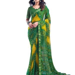Women's Bandhani Printed Chiffon Saree with Blouse