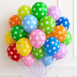 (Pack of 30) Polka Dot Balloons, Helium-Fill for Kids Birthday, Baby Shower, Party Decoration - Multicolor