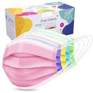 Non-Woven Fabric Disposable Face Mask for Men & Women (Pink, Purple, Yellow, Green, Blue, Pack of 50, Without Valve)