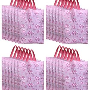 Poojavi Non Woven Flower Print Carry Bags with Handles - F_26_KUBBMART016972 - (Pink, 26 cm x 11 cm x 38 cm) -Eco friendly material & paper, Pack of 24