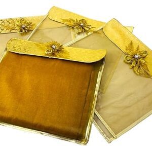 Plastic Fabric 8 Piece Single Saree/Suit Packing Flower Flap Golden Transparent Saree Cover/Saree Bag Organizer For Wardrobe Storage Or Wedding Gifting,43 Cm,2 cm,37 cm