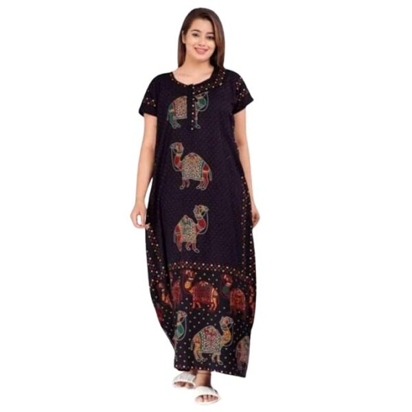 Poojavi Printed Kaftan Maxi Night Dress | Pure Cotton Night Gown | Maxi Dress | Frock Nighty for Women | Gown for Women