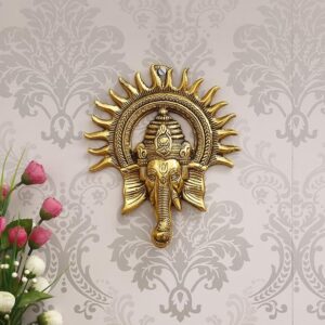 Golden Metal Sun Decorative Ganesha Wall Hanging | Lord Ganesha Statue Wall Art- Decorative Showpiece for Wall Decor | Diwali Decoration Items for Home Decor- Gift for Diwali Housewarming