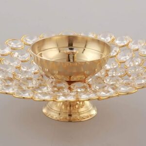 Small Crystal Akhand Diya Brass Oil Puja Lamp for Home Office Gifts Pooja Articles Decor (Golden, 3.5 X 1.5 Inch) (DFBS144-Small)