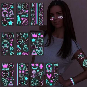 10 Sheets Temporary Tattoo Sticker for Men and Women Glow In The Dark Tattoos Waterproof Easy to Use Neon Temporary Tattoo Makeup Supplies Tattoos Sticker for Festival, Party, Club