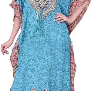 Poojavi Kaftan Maxi Dress, V-Neck, Paisley Print, Kimono Sleeves with Belt
