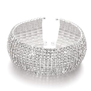18k Rose Gold and Silver Plated Adjustable Crystal Cuff Bracelet for Women and Girls