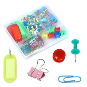 Papers Binder Clips Box Set, Multi 5 in 1 Types of Binder Clips with Carry Box Stationery Binding Supplies for Loose Papers, Files, DIY, Office and School Use