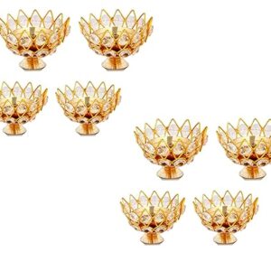 Poojavi India Brass Crystal Bowl Round Shape Akhand Kamal Diya Oil Lamp for Mandir Temple Pooja Articles Decor Diwali Decoration Items for Home (Pack of 8)