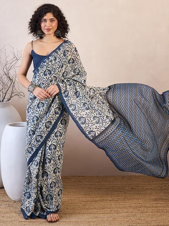 Poojavi Green Bhagalpuri Silk Geometric Printed Ready To Wear one Minute Saree With Unstitched Blouse