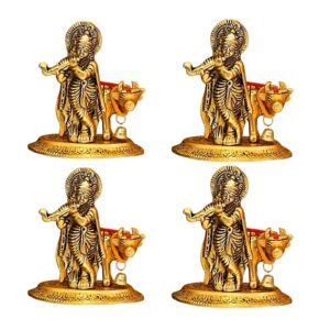 Poojavi Metal Return Gifts For Women Lord Krishna (Pack Of 4), Wedding Gift Anniversary Housewarming Corporate Gifts, Baby Shower Return Gifts, Gold