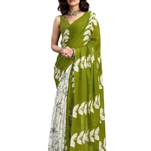 Poojavi Cotton Printed Ready To Wear One Minute Pre Stitched Saree with Unstitched Blouse Piece