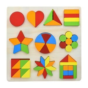 Shapes Puzzle Learning Toy, Montessori Game Educational Toys for Kids, Intelligence Brain Teaser Puzzle Board with 10 Designer Shapes, Multicolour, 3+ Years (Pack of 1)