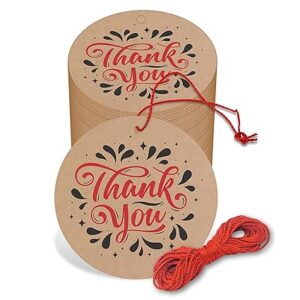 Poojavi Thank You " Kraft Paper Tags | Eco-Friendly | Brown Tags with Thread | 50 Pieces