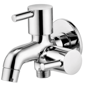 Brass 2 in 1 Chrome Finish Bib Tap with Wall Flange (Silver)