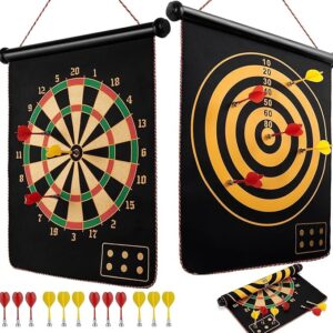 Magnetic Dart Board Game for Kids & Adults - 6 Pc Darts & Mat | Double Faced, Indoor/Outdoor, Portable, Safe, Non-Toxic, Black, EVA