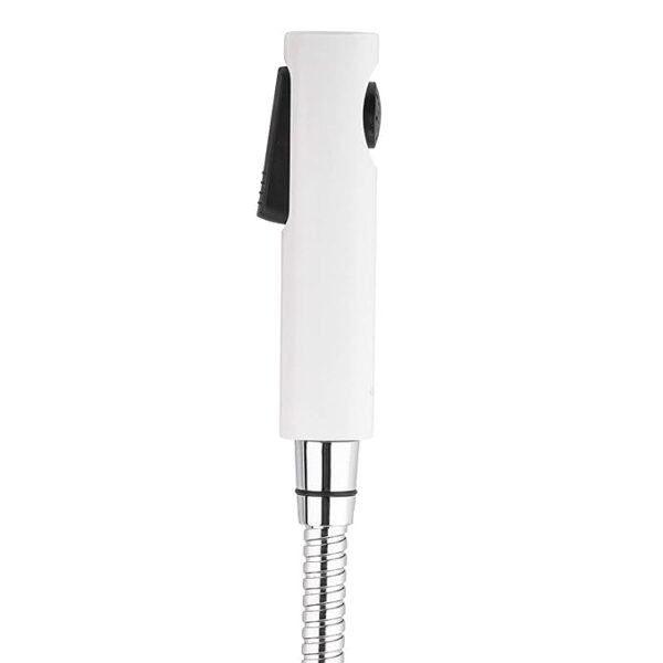 Health Faucet for Bathroom - White Body with Black Accents - Premium Jet Spray for Toilet with Hose and Holder - Superior Performance in Low Water Pressure - Easy Grip Design 98100IN-0, ABS, Chrome Finish
