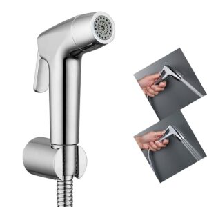 Dual Flow Health Faucet with SS-304 Grade 1.25 Meter Flexible Hose Pipe and Wall Hook (Chrome Finish), Polished, Acrylonitrile Butadiene Styrene, Silver