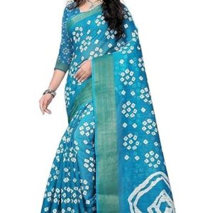 Women's Bandhani Printed Jari Patta Cotton Saree with Blouse