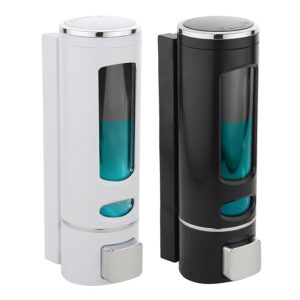 Wall Mounted Shampoo Sanitizer Lotion Hand Dish Wash Gel Liquid Soap Dispenser for Bathroom Kitchen Pack of 2 (400 Ml, White & Black, Plastic)