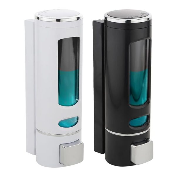 Wall Mounted Shampoo Sanitizer Lotion Hand Dish Wash Gel Liquid Soap Dispenser for Bathroom Kitchen Pack of 2 (400 Ml, White & Black, Plastic)