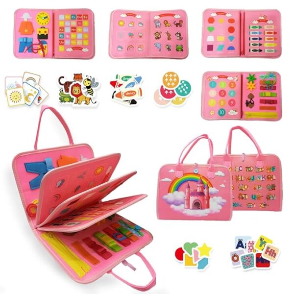 Board Activity Binder Interactive Sensory Educational Toy for Toddlers Supports Fine Motor Skills & Creativity with Activities Soft Felt Busy Binder Birthday Gift,Castle,Multicolor