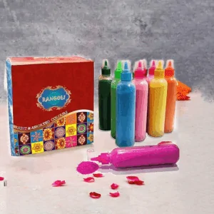 12 Rangoli Colour Powder Tube Kit, Diwali Decoration Items Bottles Tool Floor Art Rang for Home Navratri Pongal Pooja Mandir Decor (Pack of 12) (1 Box- 12 Bottle)