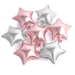 9 Inch Small Star Shape Rose Gold and Silver Foil Balloon with Ribbon for Birthday, Wedding, Anniversary, Welcome Baby Shower, Kids Party, Home Decoration - Rose Gold & Silver