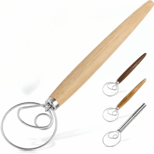 Dough Whisk Large Hand Mixer ? 13" Stainless Steel & Wooden Danish Whisk ? Dutch Style Artisan Blender for Bread, Batter, Cake, Pastry & More