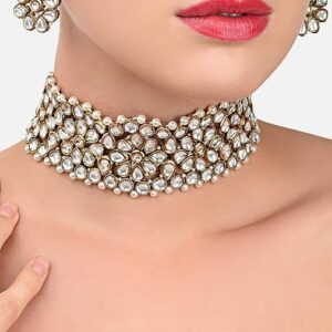 Poojavi Antique Gold Tone Mesmerising Kundan Choker Necklace Set For Women-