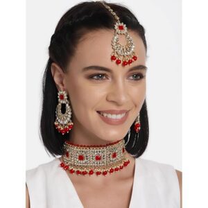 Rani Padmavati Dulhan Bridal Kundan Faux Pearl Choker Necklace with Earrings Maang Tikka for Women Girls Indian Traditional Jewellery set