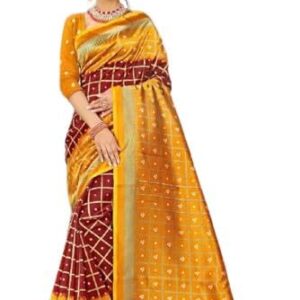 Poojavi Women's Fancy Mysore Checkered Style Printed Art Silk