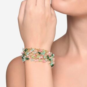 Multi Colour Multistrand Beaded Cluster Ethnic Bracelet For Women