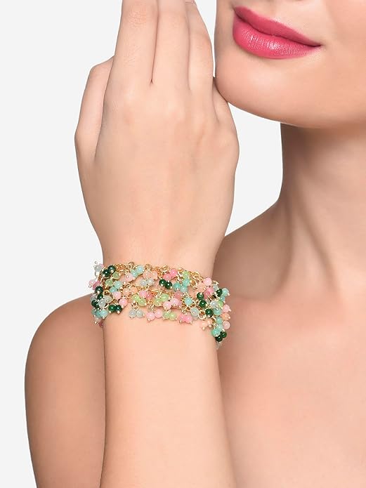 Multi Colour Multistrand Beaded Cluster Ethnic Bracelet For Women